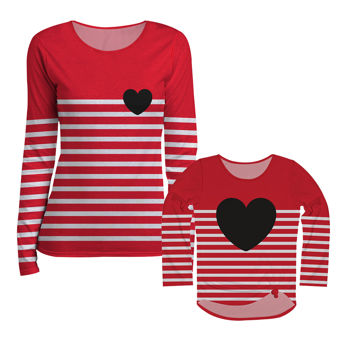 Heart Stripes White and Red Long Sleeve Tee Shirt - Wimziy&Co.