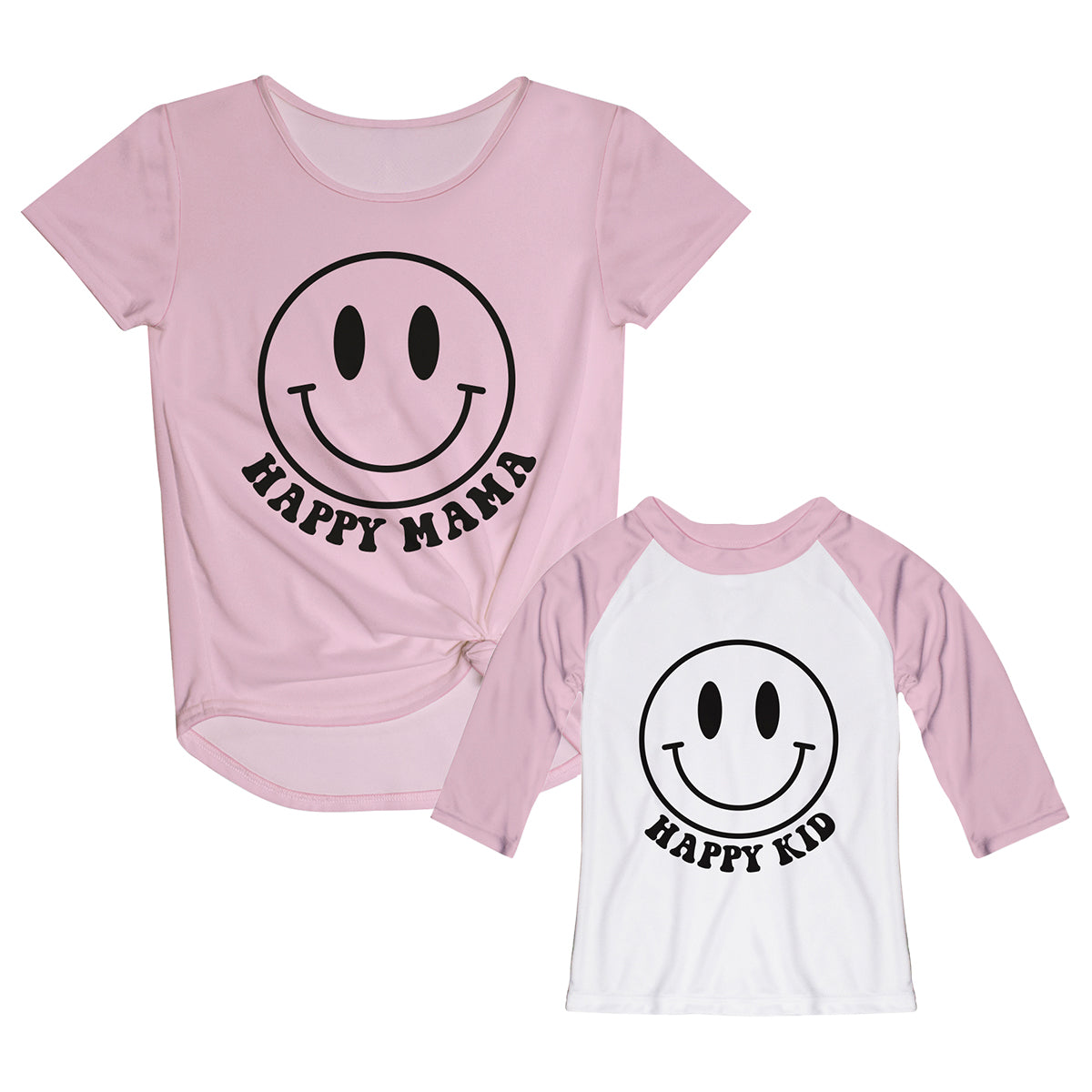 Happy Kind White and Pink Raglan Tee Shirt 3/4 Sleeve - Wimziy&Co.