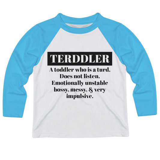 Terddler White and Turquoise Raglan Long Sleeve Tee Shirt