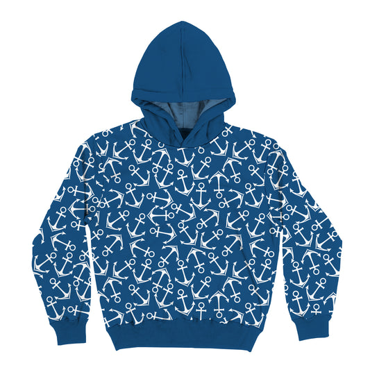 Anchor Print Blue Heavy Weight Performance 4-way Stretch Hoodie