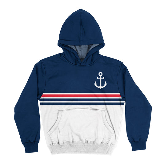 Anchor Navy and White Stripes Heavy Weight Performance 4-way Stretch Hoodie