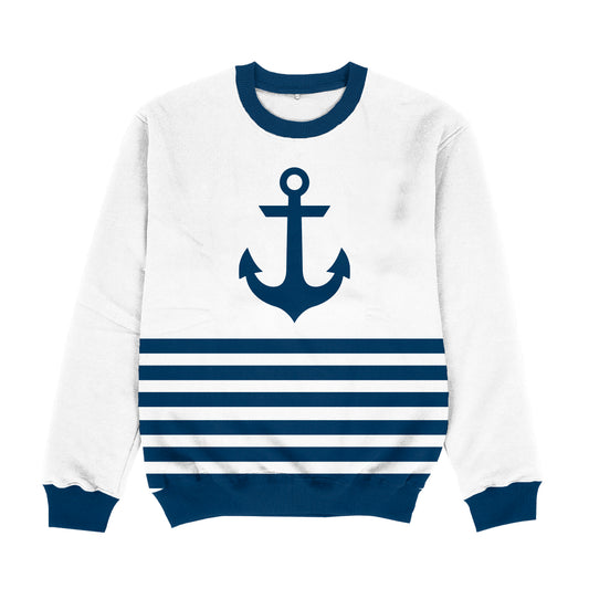 Anchor White and Navy Stripes Crewneck Sweatshirt