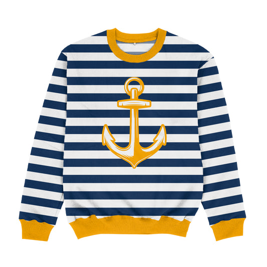 Anchor White Navy and Yellow Stripes Crewneck Sweatshirt
