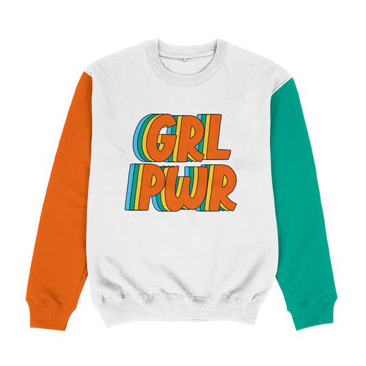 Girl Power White and Orange Crewneck Sweatshirt