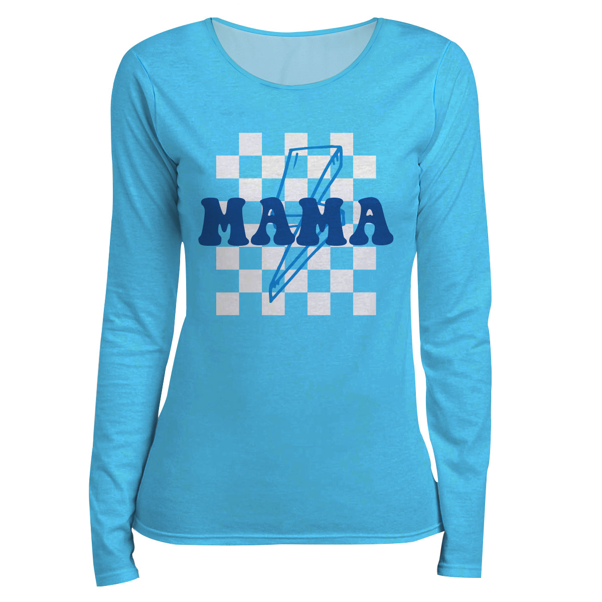 Squares Mama Turquoise Long Sleeve Tee Shirt