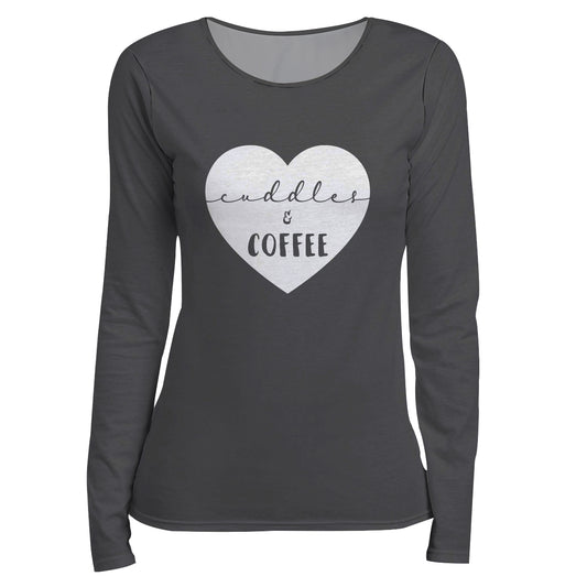 Cuddles and Coffee Heart Gray Long Sleeve Tee Shirt