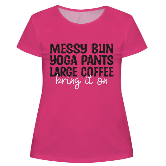 Messy Bun Yoga Pants Pink Short Sleeve Tee Shirt