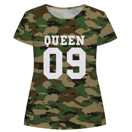 Queen Print Personalized Number Green Short Sleeve Tee Shirt