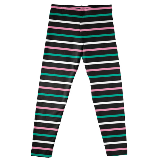 Stripes Print Black Pink and Mint Leggings