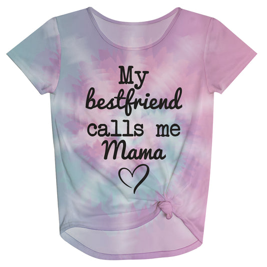My Bestfriend Calls Me Mama Pink and Purple Short Sleeve Knot Top