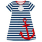 Anchor Monogram Stripe Navy Short Sleeve A Line Dress