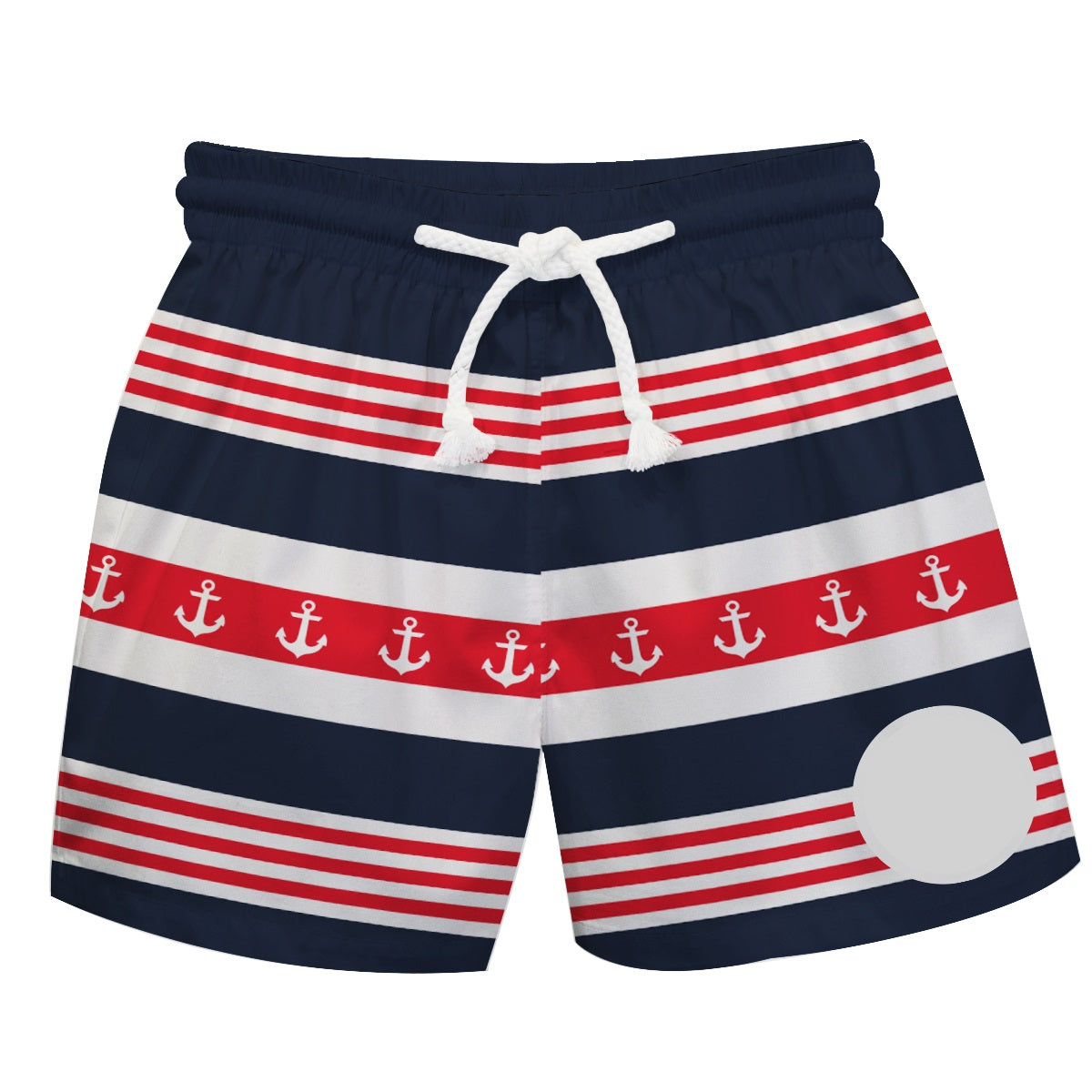 Anchor Monogram White Red And Navy Stripes Swimtrunk - Wimziy&Co.