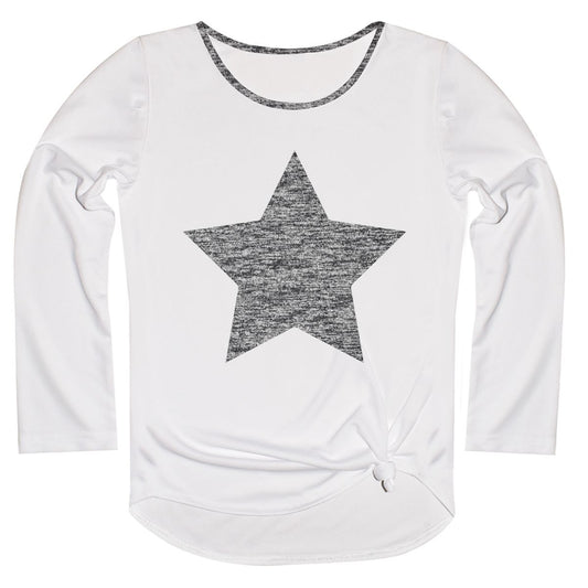 Stars White Long Sleeve Knot Top