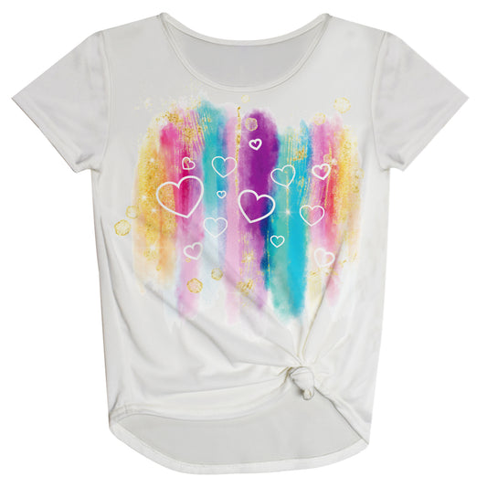 Watercolor White Knot Top Short Sleeve