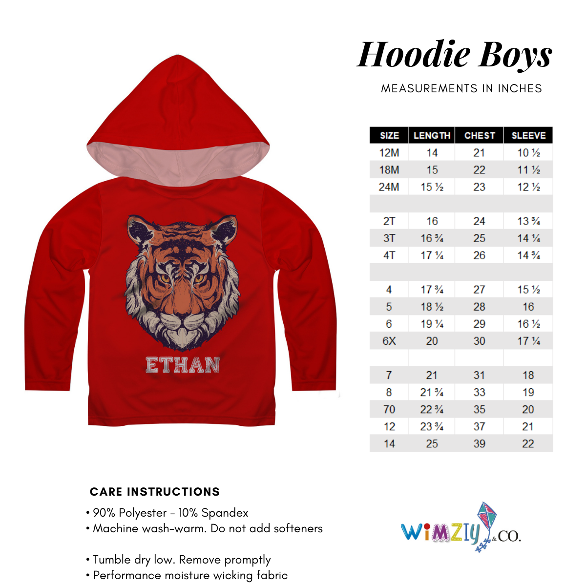 Boys gray and orange fox face long sleeve hooded tee shirt with name - Wimziy&Co.