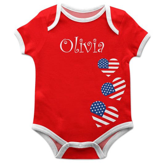 Hearts USA Flag Name Red Short Sleeve Onesie