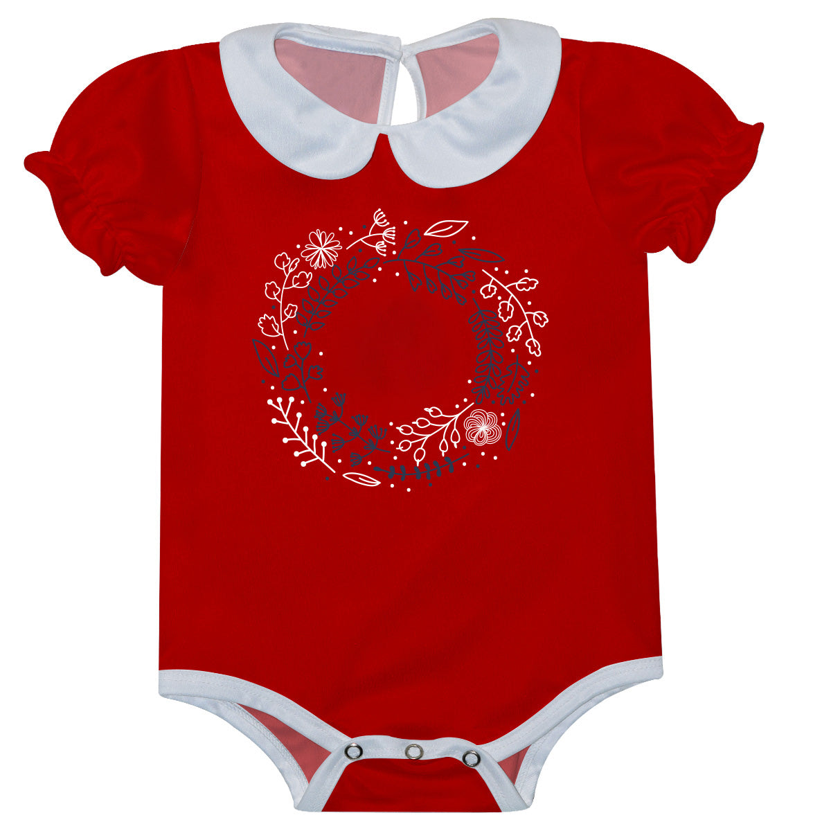 Girls red and white wreath onesie with monogram - Wimziy&Co.