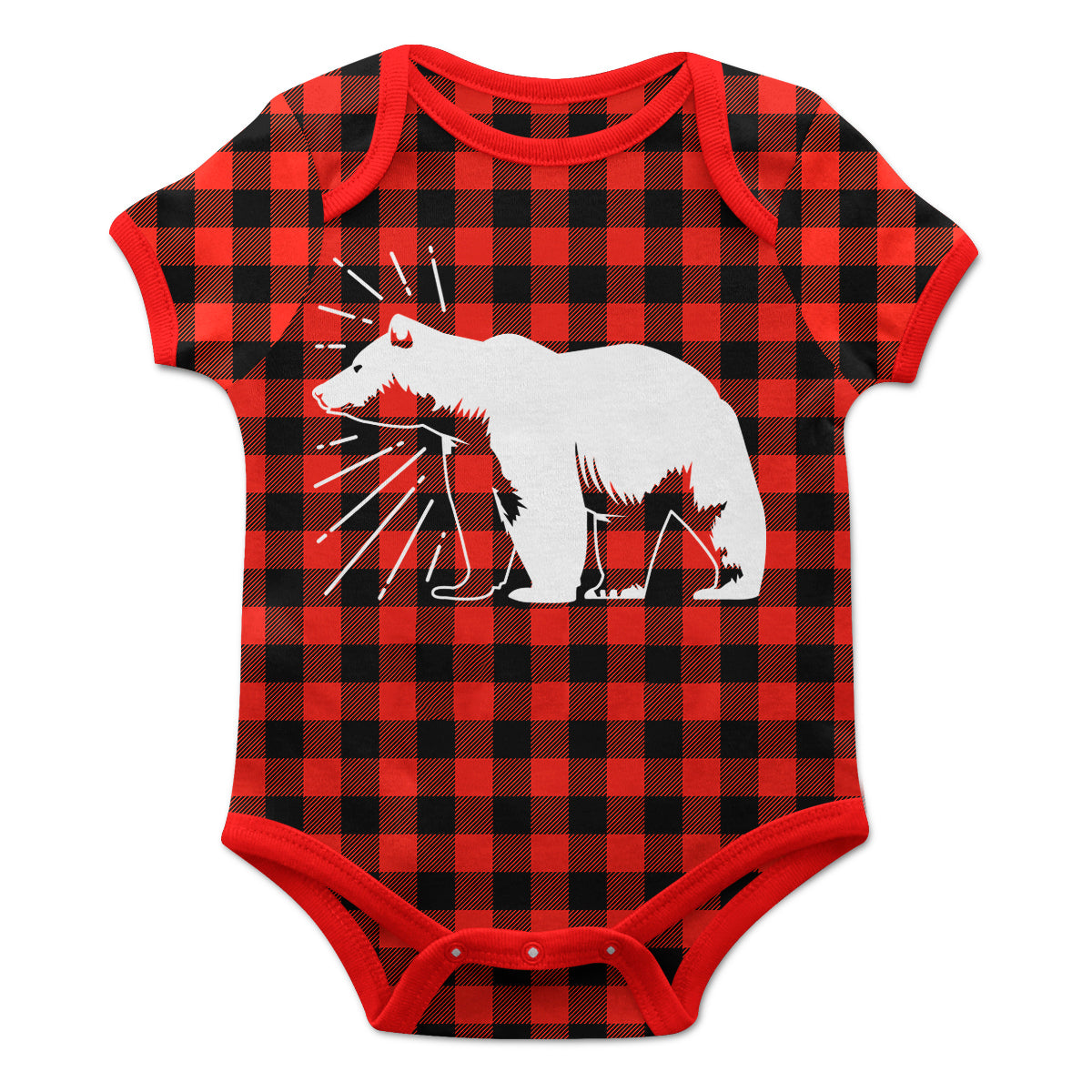 Boys red and black bear short sleeve onesie with name - Wimziy&Co.