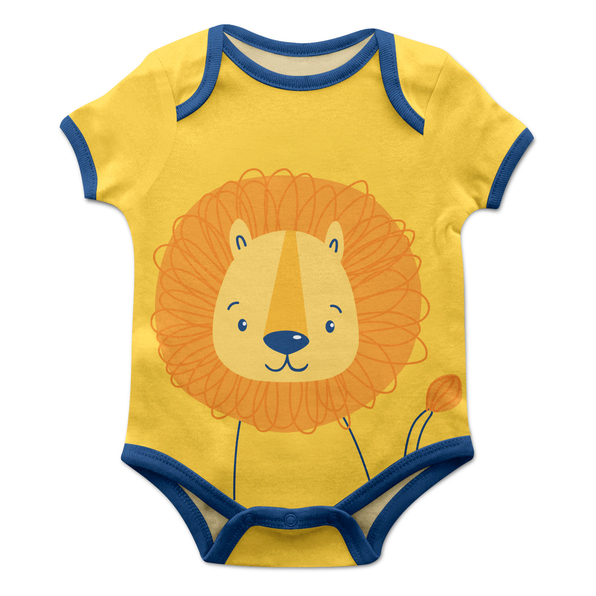 Cute Lion Yellow and Navy Short Sleeve Onesie