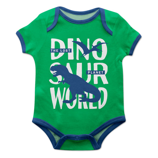 Dinosaur World Green and Navy Short Sleeve Onesie
