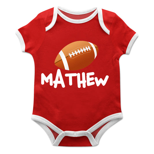Football Ball Name Red and White Boys Onesie