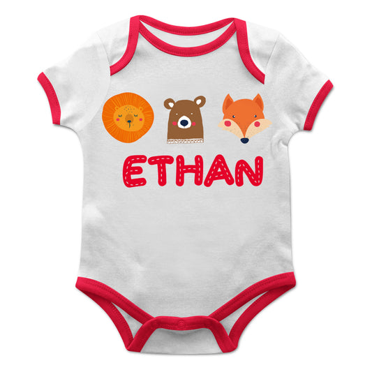 Name Red and White Short Sleeve Boys Onesie
