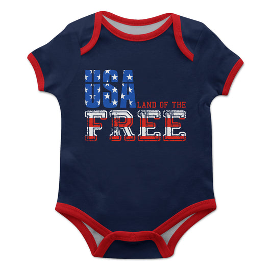 USA Free Navy and Red Boys Short Sleeve Onesie