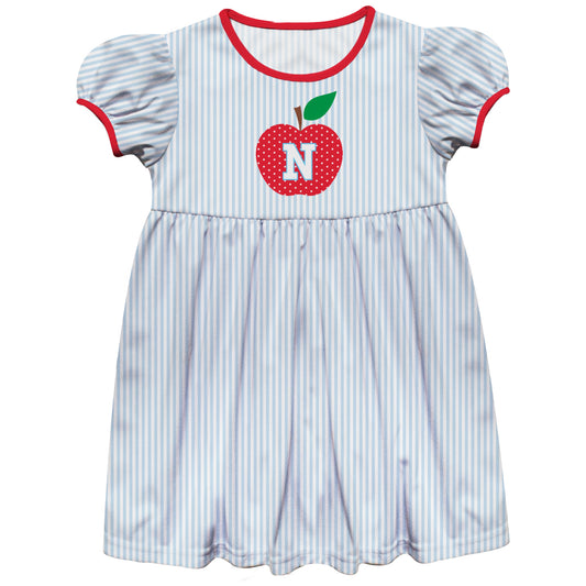 Apple Personalized Initial Name Light Blue and White Stripes Short Sleeve Epic Dress