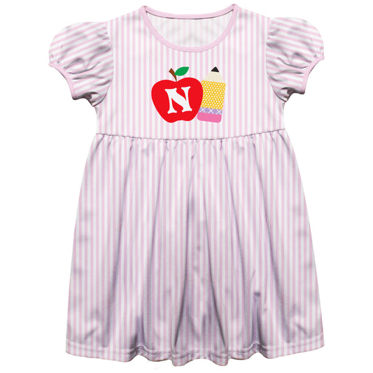 Apple and Pencil Personalized Initial Name Pink Stripes Short Sleeve Epic Dress - Wimziy&Co.