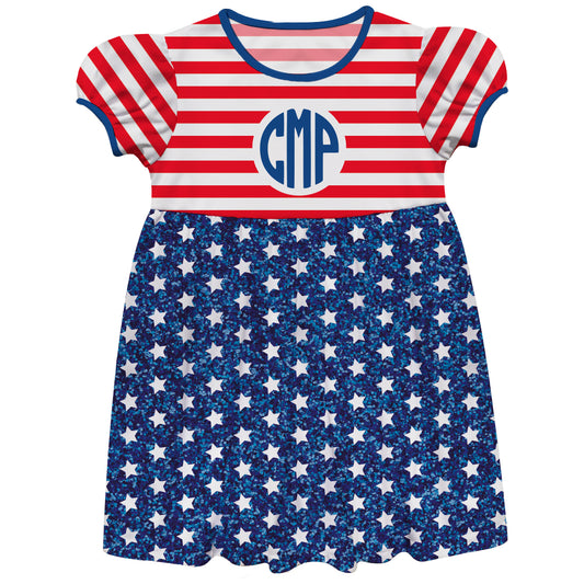 American Print Personalized Monogram White Red and Navy Stripes Short Sleeve Epic Dress