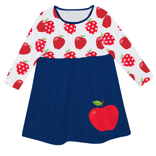 Apple White and Navy Long Sleeve Epic Dress