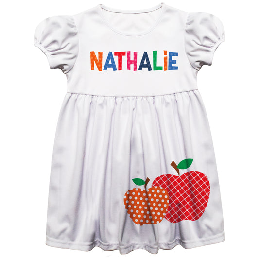Personalized Name and Apples White Short Sleeve Epic Dress - Wimziy&Co.