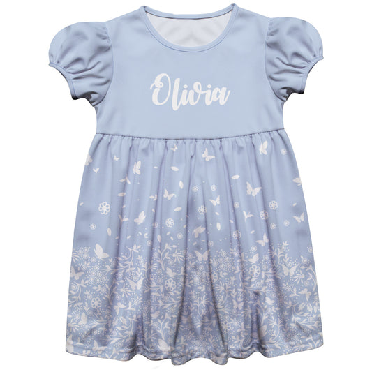 Butterflies and Flowers Personalized Name Light Blue Short Sleeve Epic Dress