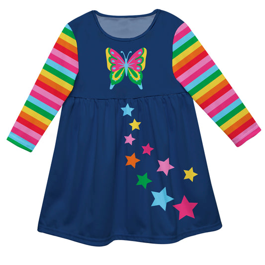 Butterfly and Stars Navy Long Sleeve Epic Dress