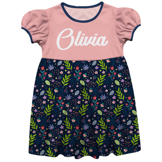Floral Print Name Navy and Pink Short Sleeve Epic Dress