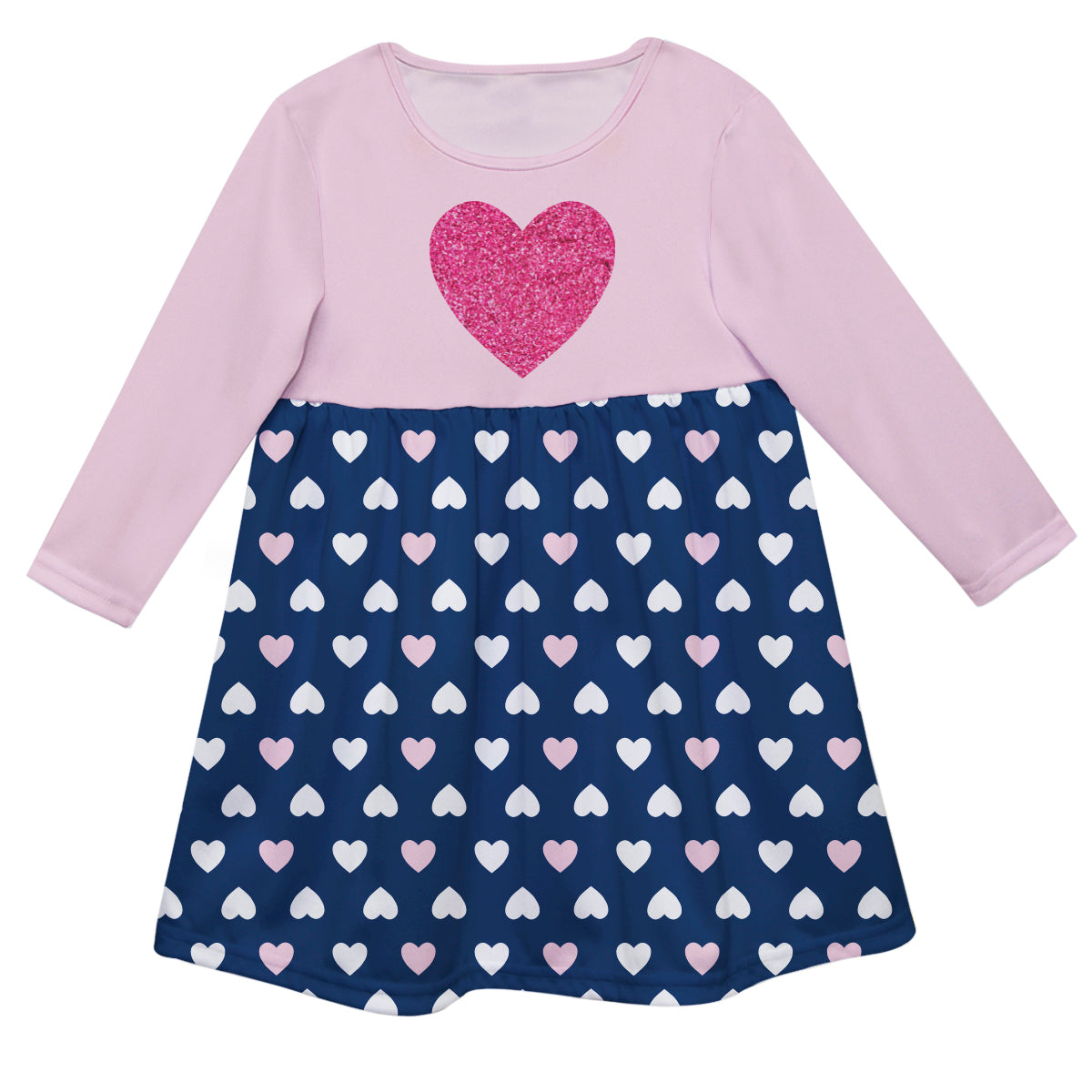 Hearts Print Pink and Navy Long Sleeve Epic Dress