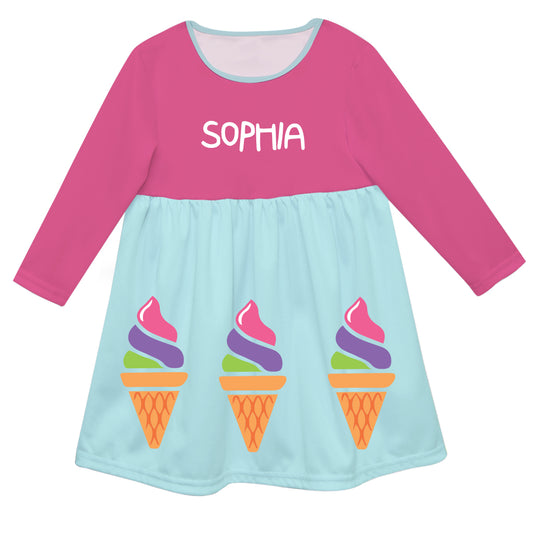 Ice Cream Light Blue And Pink Long Sleeve Epic Dress