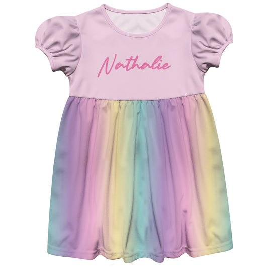 Rainbow Colors Personalized Name Pink Short Sleeve Epic Dress