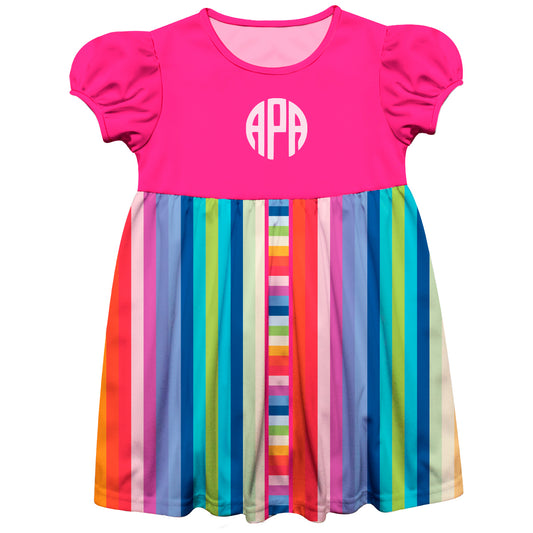 Stripes Personalized Monogram Pink Green and Blue Short Sleeve Epic Dress