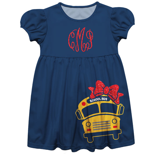 School Bus Bow Personalized Monogram Navy Short Sleeve Epic Dress - Wimziy&Co.