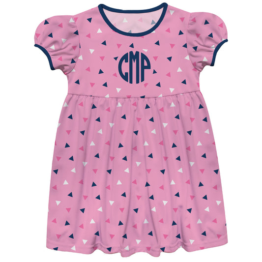 Triangle Print Personalized Monogram Pink and Navy Short Sleeve Epic Dress