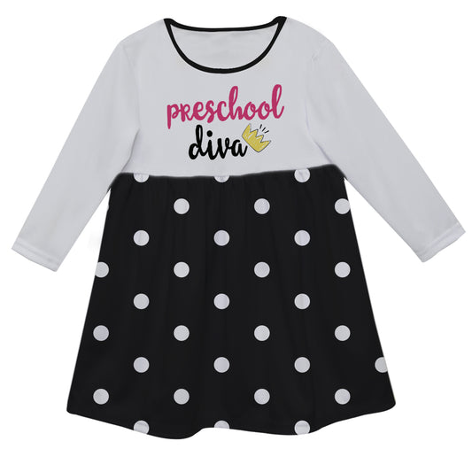 Your Grade Diva White And Black Polka Dots Long Sleeve Epic Dress