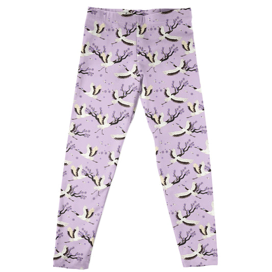 Asian Bird Print Purple Leggings
