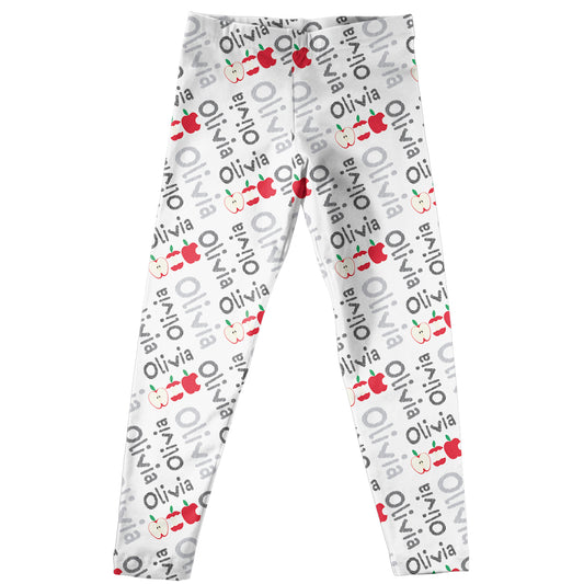 Apples and Name Print White Leggings - Wimziy&Co.
