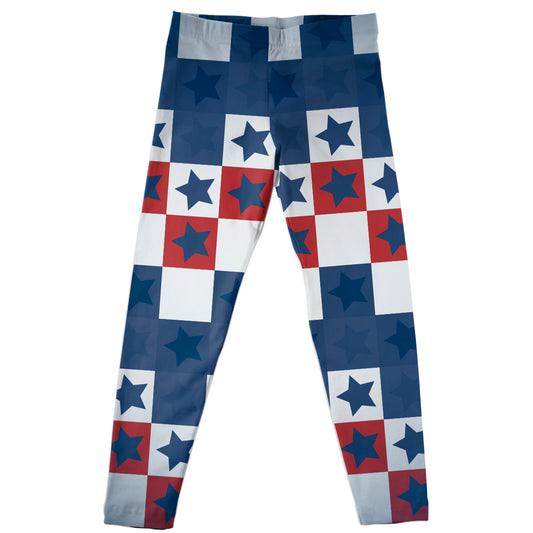 American Checkers and Stars Print White Navy Red Leggings