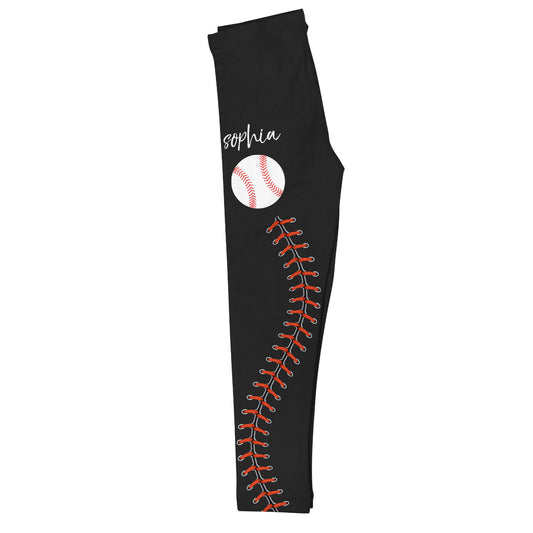 Baseball Ball Stitches Personalized Name Black Leggings