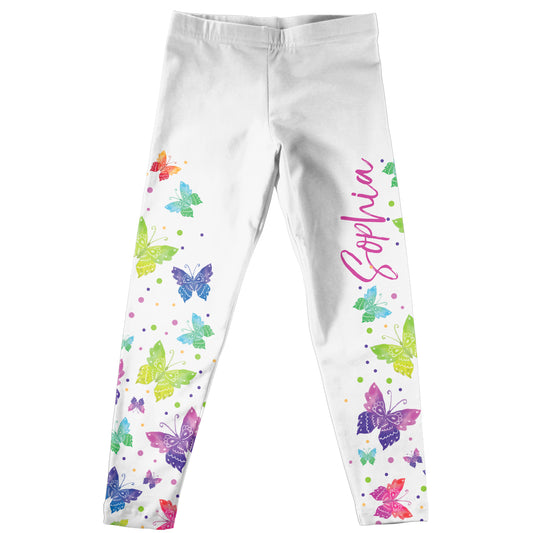 Butterflies Personalized Name White Leggings - Wimziy&Co.