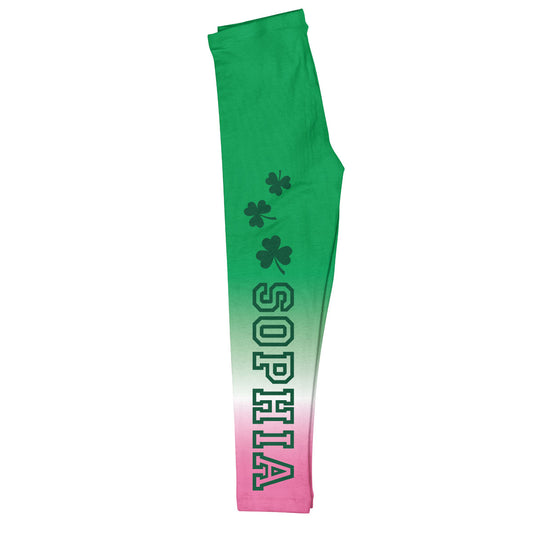 Clover Name Pink White And Green Degrade Leggings - Wimziy&Co.