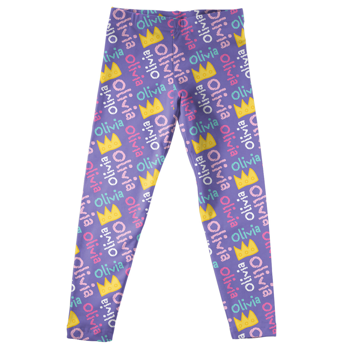 Crown and Personalized Name Print Purple Leggings - Wimziy&Co.