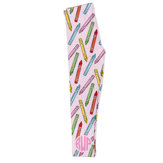 Crayon Print Monogram Pink Leggings - Wimziy&Co.